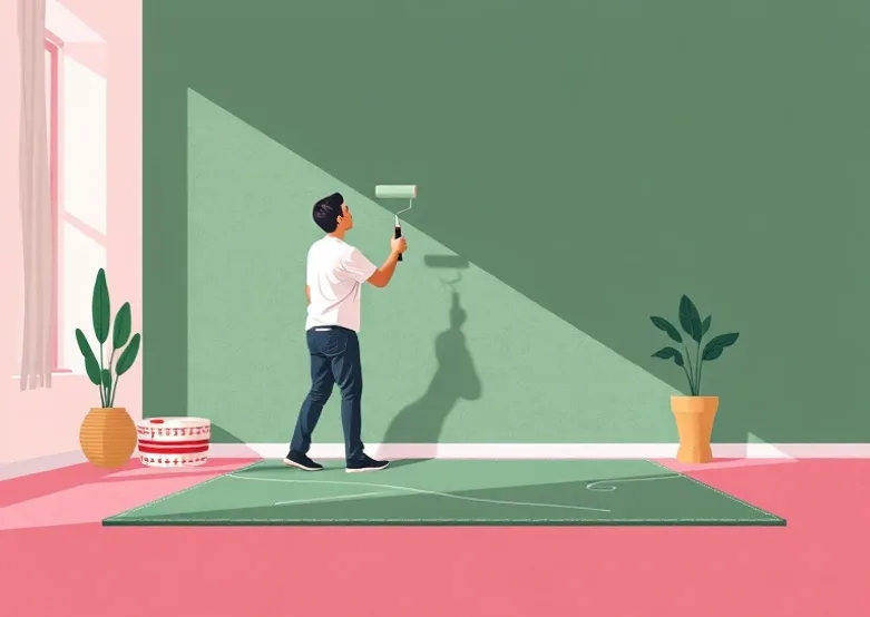 Peintre appliquant la peinture au rouleau sur un mur de salon