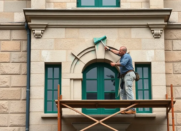 Ravalement de façade en pierre, nettoyage et application d'enduit