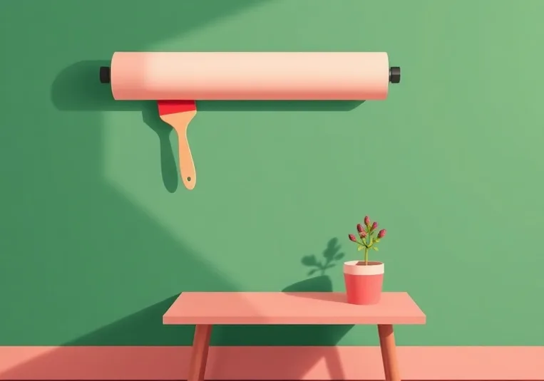 Pose de papier peint, rouleau et brosse à maroufler